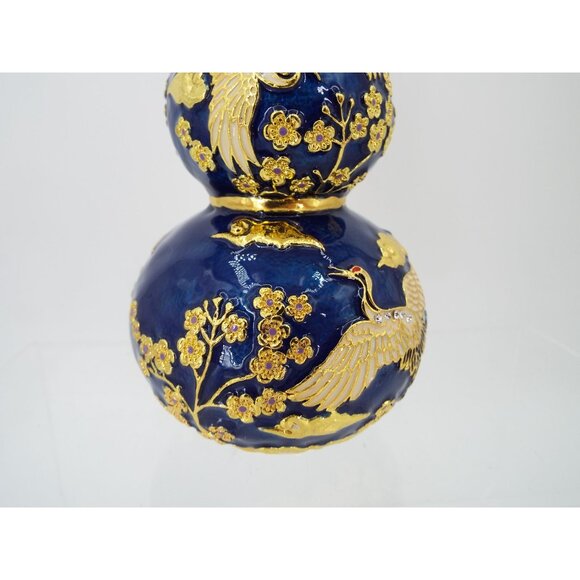 Feng Shui Blue and Gold Wu Lou 6" Calabash Gourd Joyous Cranes - Picture 7 of 10